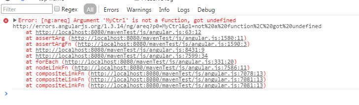 AngularJS:Error: [ng:areq] Argument 'MyCtrl' is not a function, got undefined